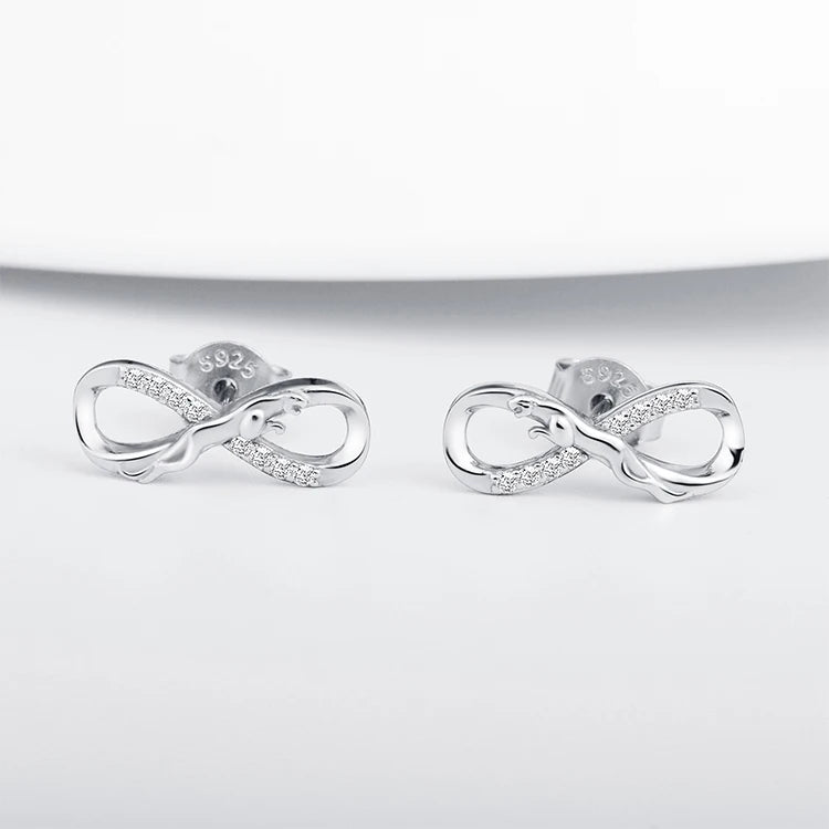 Solid 925 Silver Leopard Infinity Symbol Earrings Bracelet Necklace