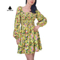 Custom Dress Manufacturer Women's Cotton Linen Elastic Skirt Summer Puff Sleeve Beach Ladies Elegant Green Causal Dress