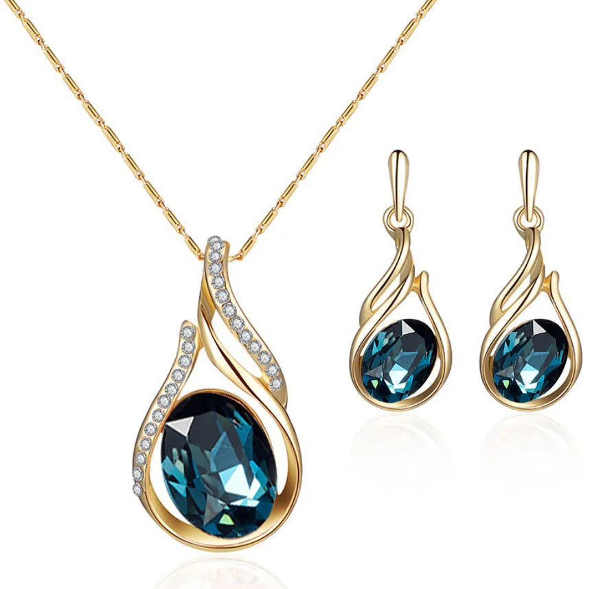 New Design Women Fashion Necklace Crystal Diamond Gold Plated Bridal Jewelry Necklace Set