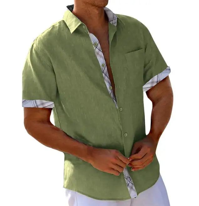 Hawaiian Beach Vacation Shirt Short Sleeved Cardigan Shirt Men's Cuff Contrast Flip Collar Shirts