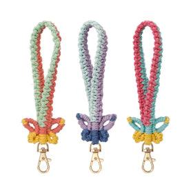 Wrist Lanyard Bracelet Keychain Cotton Thread Weave Boho Macrame Key Chains Handmade Woven Rope Boho Wristlet butterfly Keychain