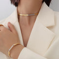 Wholesale Custom 18k Gold Plated Stainless Steel Jewelry Zircon Flat Rectangle Paper Clip Paperclip Link Chain Choker Necklaces