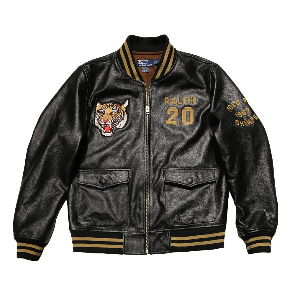 Customized Baseball Uniform Casual Real Leather Coats Embroidered Tiger Cowhide Genuine Leather Jacket Men Clothing