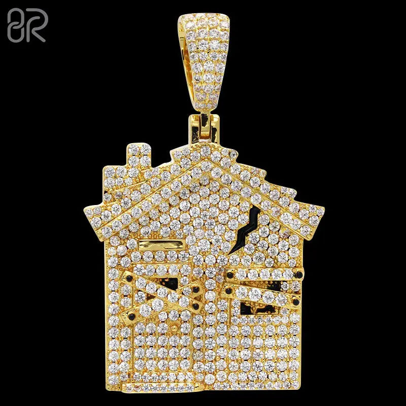 Iced Out 10k Gold Moissanite Diamond Define of House Pendant Hot Selling Charm Moissanite Memory Pendant