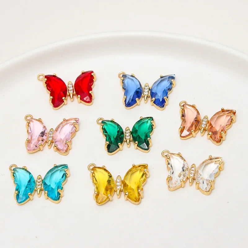 Dainty Butterfly Pendant Gold Plated CZ Crystal Butterfly Charms for Jewelry Making Supplies 22*18mm
