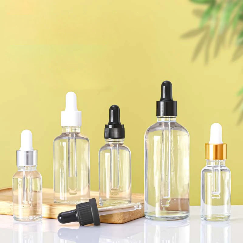 5ml 10ml 15ml 20ml 30ml 100ml Clear Glass Boston Cosmetic Essential Oil Bottle with Dropper for Skin Care Serum & Mascara