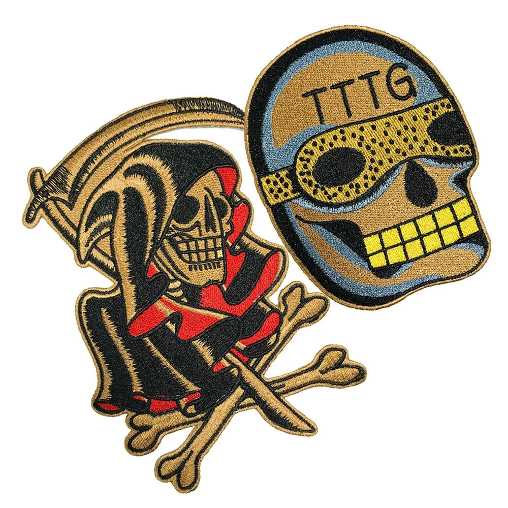 Customized Skull Shape Embroidered Patches Are Used to Decorate Jackets Clothing Patches