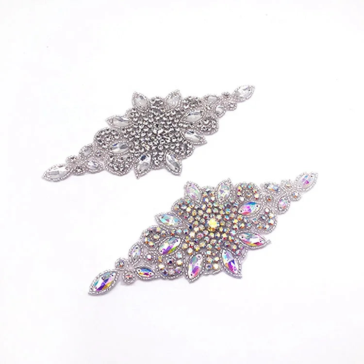 Bling Decorative Rhinestone Patches Iron on Rhinestone Applique for Wedding Dress Embellishment