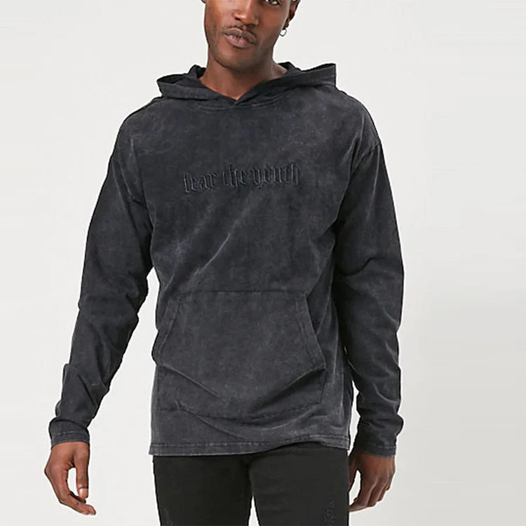 Men Acid Washed Vantage Style Embroidery Logo Hoodies Vantage Style 100% Cotton  Pullover Hoodies