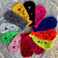 Acrylic Winter Plaid Character Letter Crochet Hoodie Ski Masks Balaclava Custom Embroidery Logo Jacquard Knitted Beanie Hats