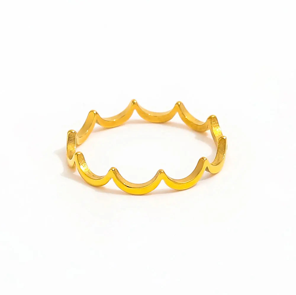 Joolim Jewelry 18K Gold Plated  Stainless Steel Crescent Moon Waved Dainty Rings for Women