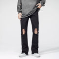 Latest Men's Classic Flare Jeans Trousers Leisure Denim Pants With Wash Process Knee Distressed Fashion Black Jeans