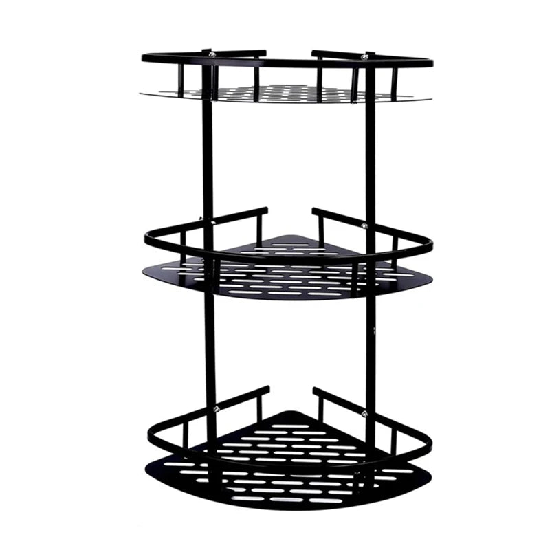 Modern Space Aluminum Wall Mounted 3 Layer Shower Storage Corner Shelf Rustproof Black Home Bathroom Shelves