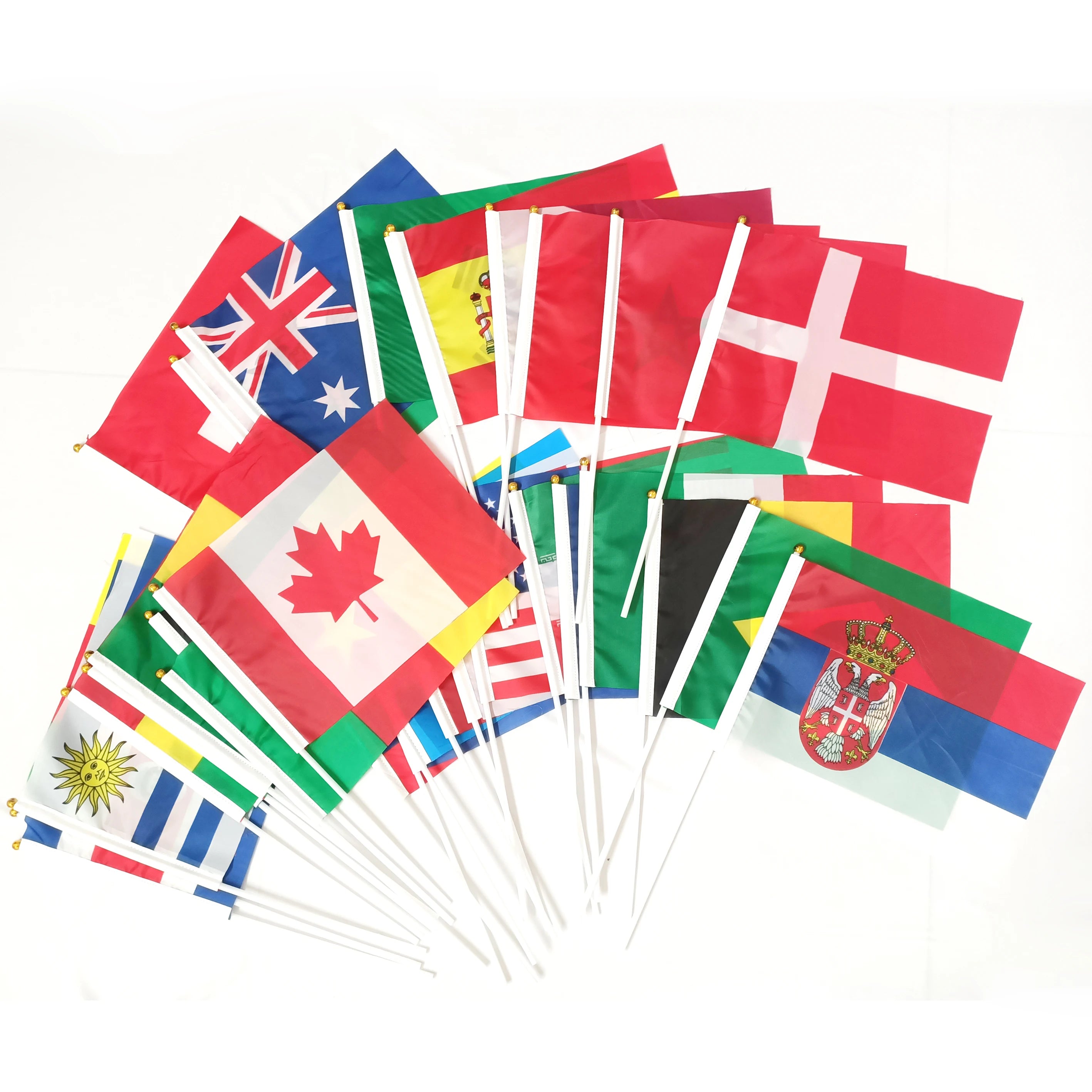 Super Football Cup Top 32 Countries World Flags Hand Waving Brazilian Brasil Brazil with PP Pole Eco-Friendly Polyester