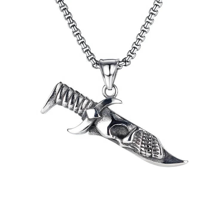 Vintage Skull Dagger Men's Pendant Necklace Stainless Steel Fashion Chain Birthday Gift for Boy Dagger Necklace