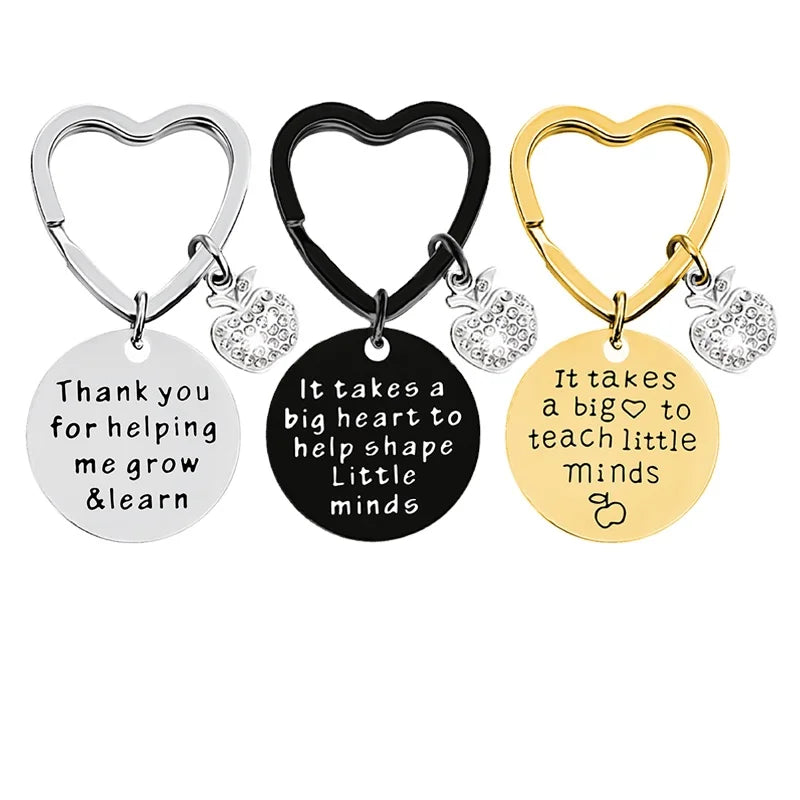Ywganggu Custom Heart-Shaped Stainless Steel Keychain with Rhinestones Thank You Message Gift for Teachers
