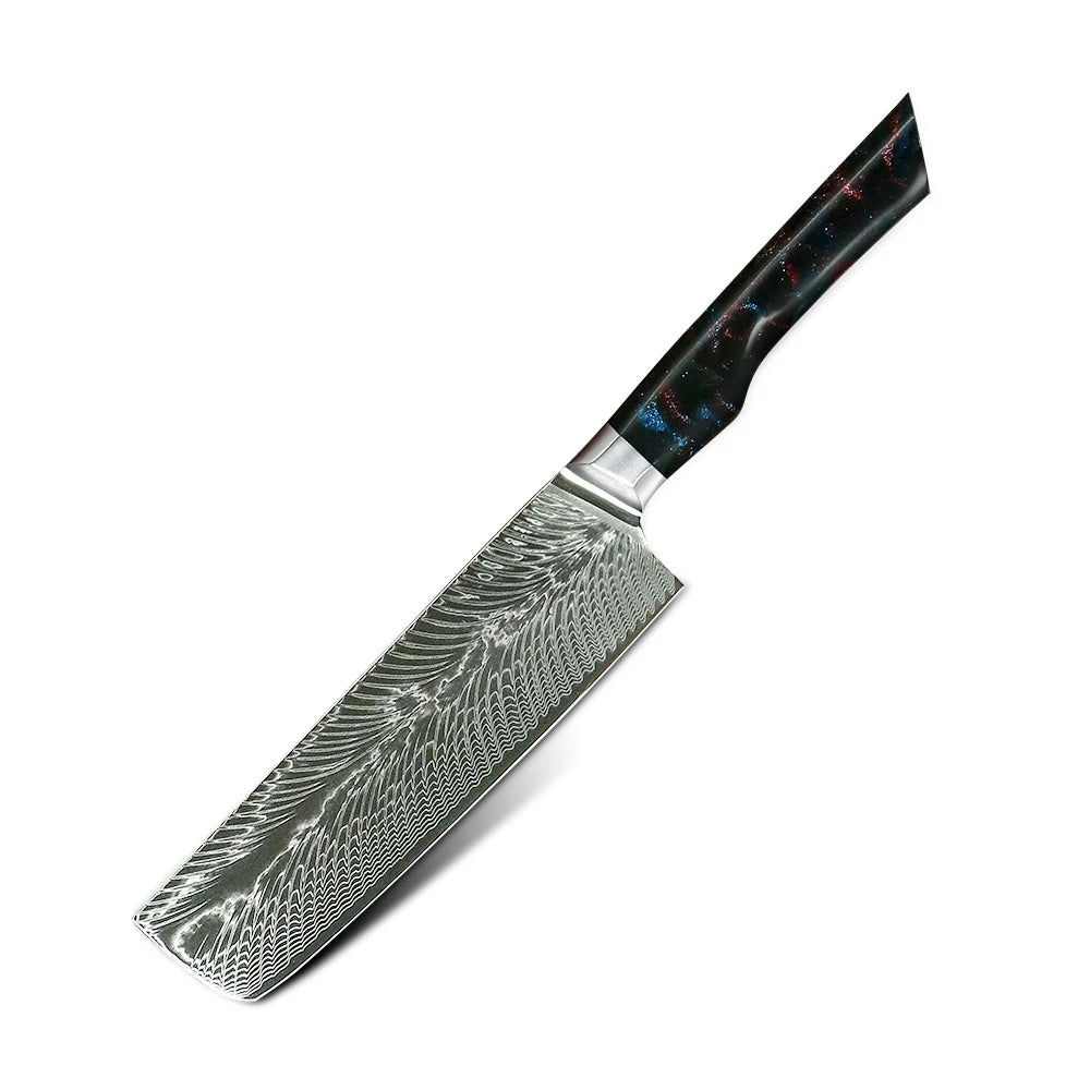 Handmade Damascus Steel Japanese Kitchen Knife with Butt Mosaic Rivet