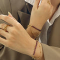 Customized Waterproof 18k Gold Plated Stainless Steel Jewelry Double Layer Purple Natural Stone Chain Beaded Bracelet