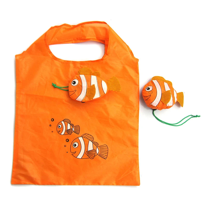 New Wholesale Custom Logo Promotional Cartoon Fish Tote Bag Recycle Woman Handbag Foldable Reusable Grocery Eco Shopping Bags MegaBDM
