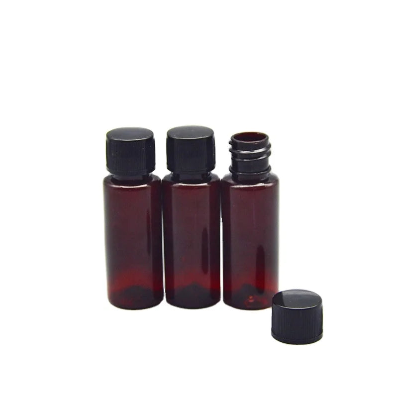 Pharmaceutical 10ml  20ml  PET Brown Plastic Syrup Bottles Oral Liquid Medicine Packaging Containers with Measuring Cup