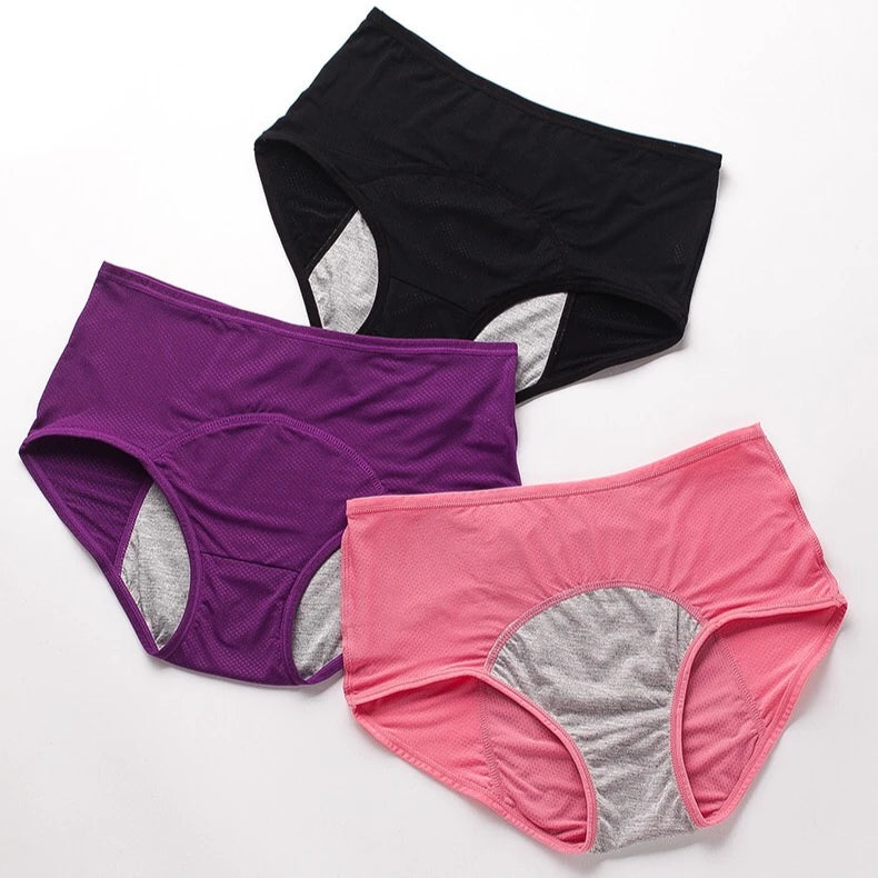 High Cut 3-Layer Plus Size for Period Panties Leakproof Underwear for Women with Medium Menstrual Flow Plain Dyed