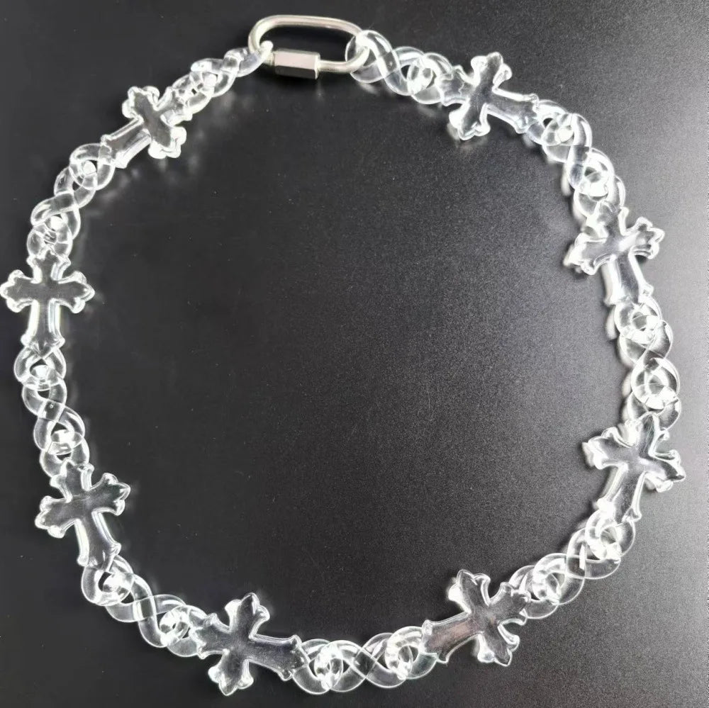 2025 New Arrival Creative Design Clear Acrylic Chain Commemorative Gift Hip Hop Unique Chunky Cross Necklace Gifts for Women