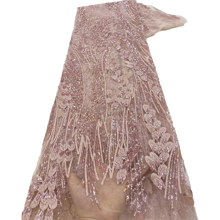 Sequin Lace Embroidery Bridal Lace Fabric Polyester Tulle Sequins Laces Fabrics for Dress