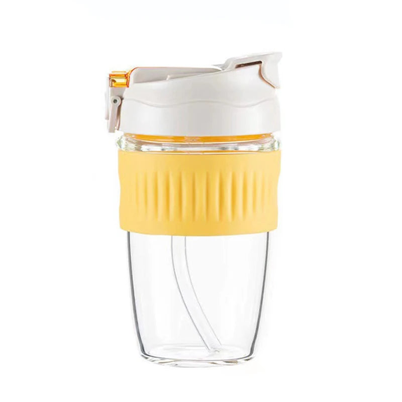 500ml Glass Drinking Bottle with Silicone Sleeve Heat Resistant Coffee Mug with Straw Outdoor
