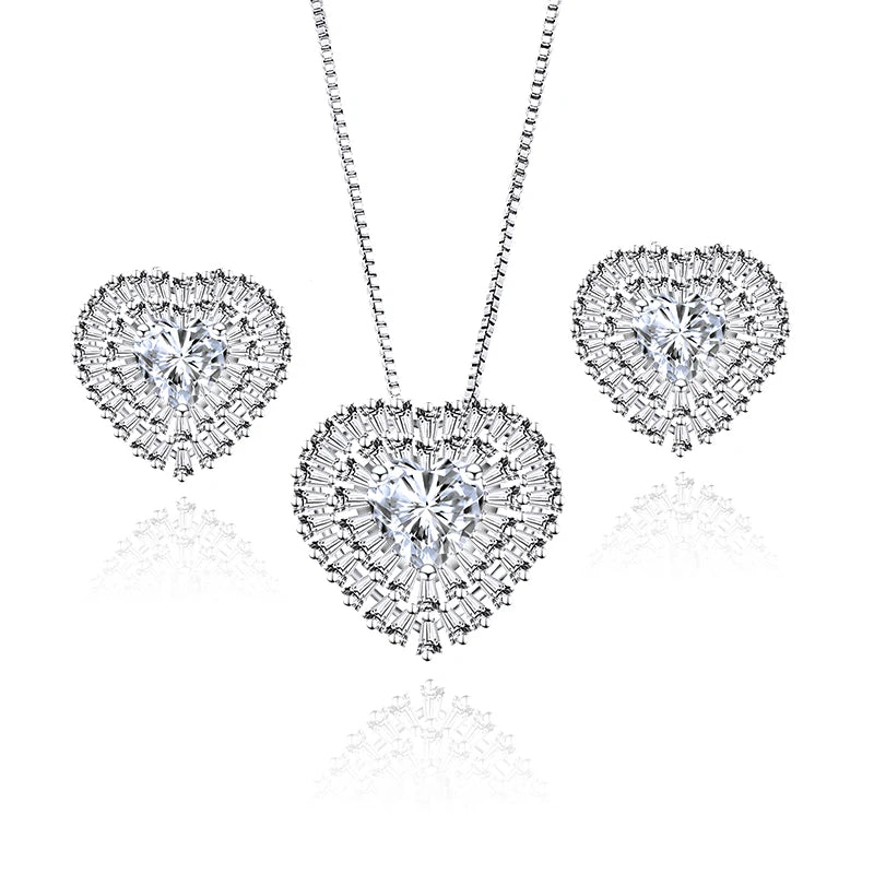 Fashion Jewelry Set High Quality Heart Full Diamond Necklace Earrings Set Wedding Engagement Women love Jewelry