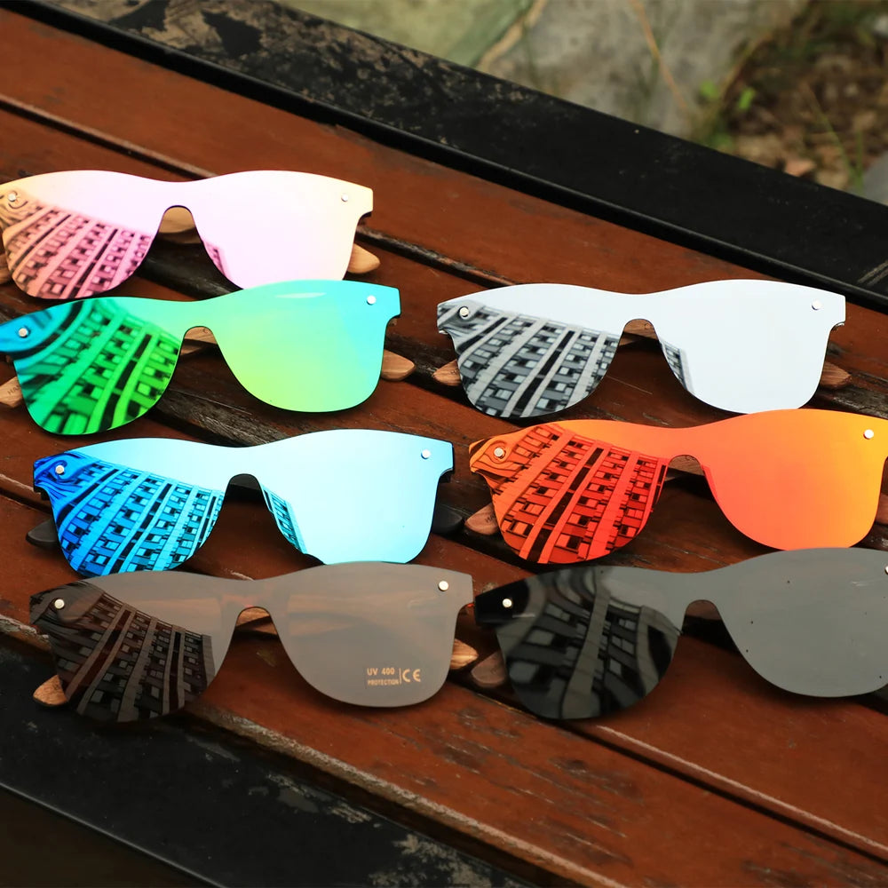 CONCHEN OEM Fashionable Mirror Frameless Custom Men Polarized Shades Wooden Bamboo Sunglasses for Unisex
