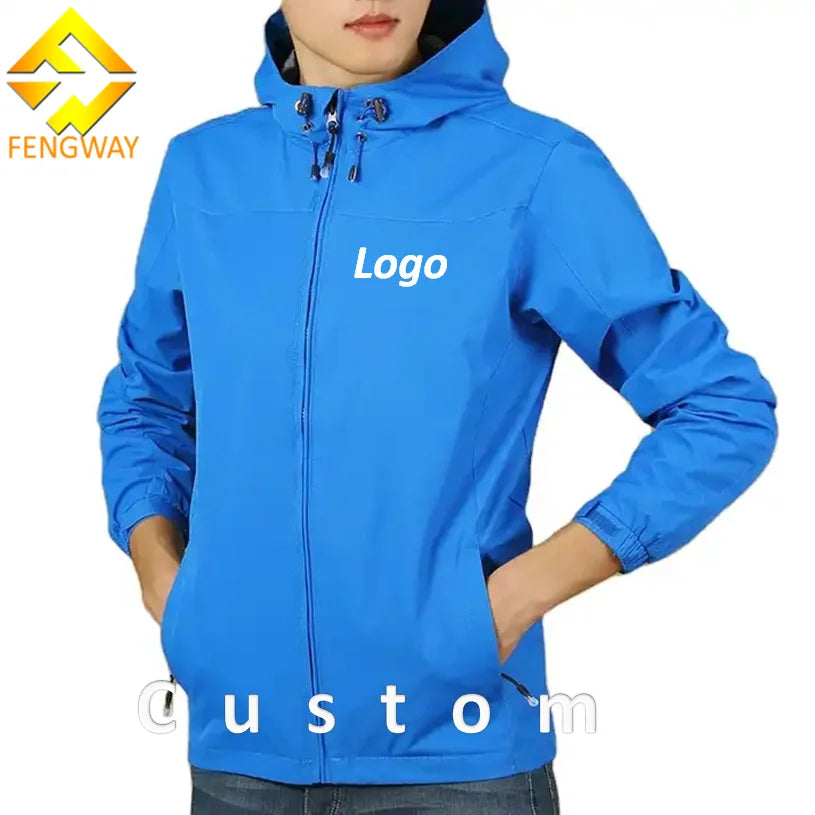 Fengway Custom Men's Reflective Casual Windbreaker Jacket Waterproof Hooded Outdoor Bomber with Zipper Closure