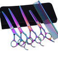 Customize Left Hand Stainless Steel Professional Dog Grooming Scissors Pet Kit Super Curved Set rainbow Colour 8 Inch
