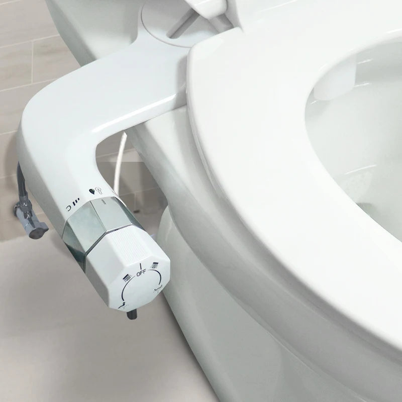 Modern Self-Cleaning Retractable Dual Nozzles Bidet Cold Hot Water Non-Electric Mechanical Toilet Seat Attachment Bathroom ABS