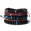 4Pcs Braided Leather Bracelet for Women Luxury CZ Mens Bead Bracelet Set Adjustable Black and Brown Micro Pave Bracelet
