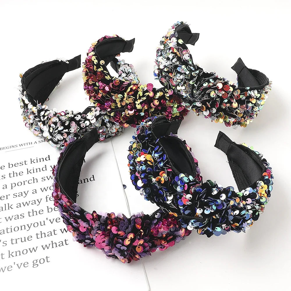 QIYUE Colorful Sequin Wide Headband Hair Band  Bride Bridesmaid Wedding Hair Accessories