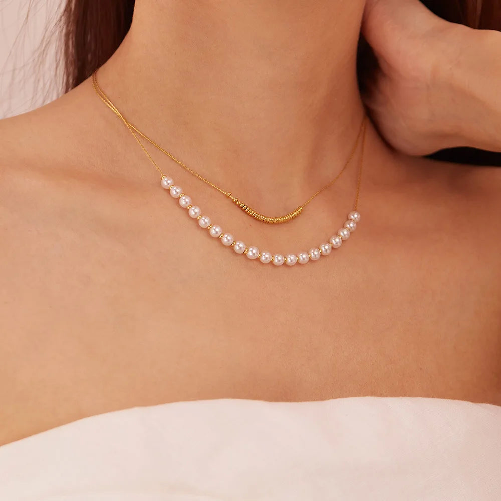 Fashionable Light Luxury Niche High-end Minimalist Versatile Stainless Steel Pearl Ins Style Necklace for Women
