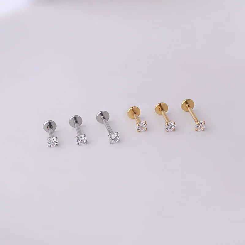2022 Gold Plated Stainless Steel Lip Piercing Jewelry 3mm Zircon Labret Piercing for Women