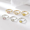 Unique Design Gold Plated Polychrome Zircon Square Stainless Steel Simple Ring for Women E-431