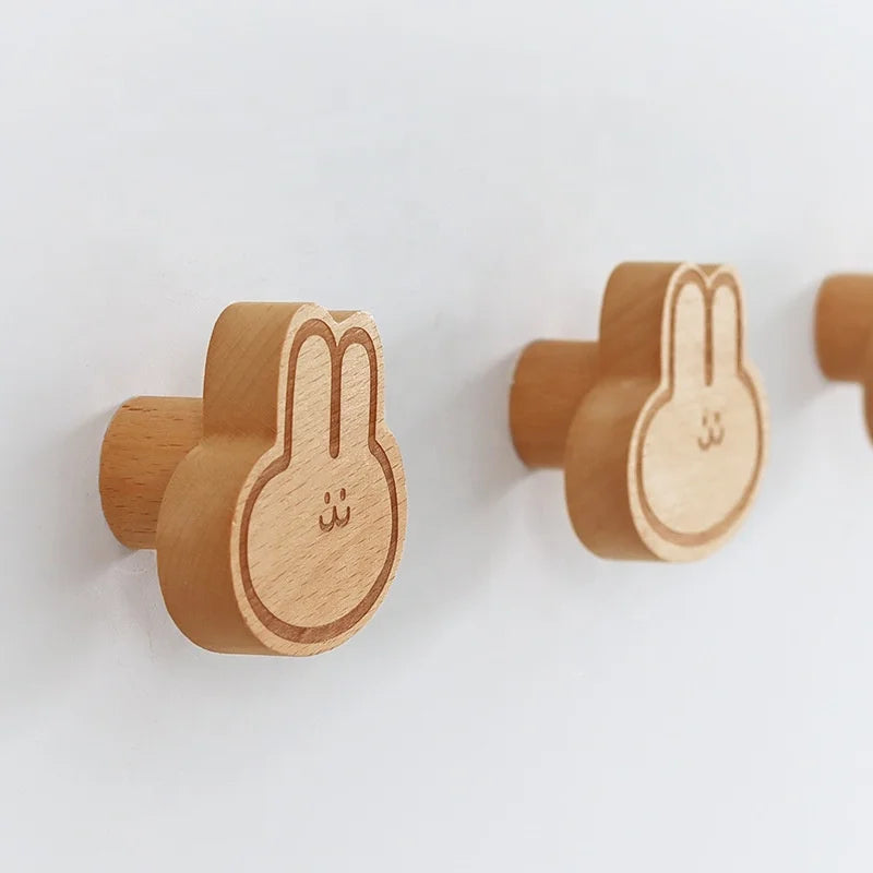 PUSELIFE Custom Logo Home Decor Wooden Beech Animal Coat Wall Hooks Wooden Clothes Wall Hanging Hook Wooden Hook