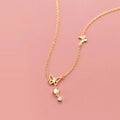 925 Sterling Silver Fashion Jewelry Necklace Hollow butterfly Zircon Glass Bead Pendant Gold Plated Necklaces for Women