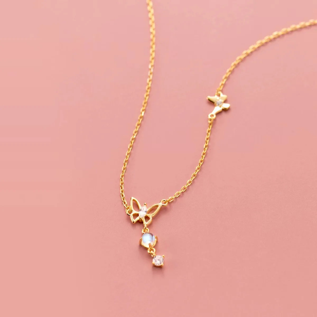 925 Sterling Silver Fashion Jewelry Necklace Hollow butterfly Zircon Glass Bead Pendant Gold Plated Necklaces for Women