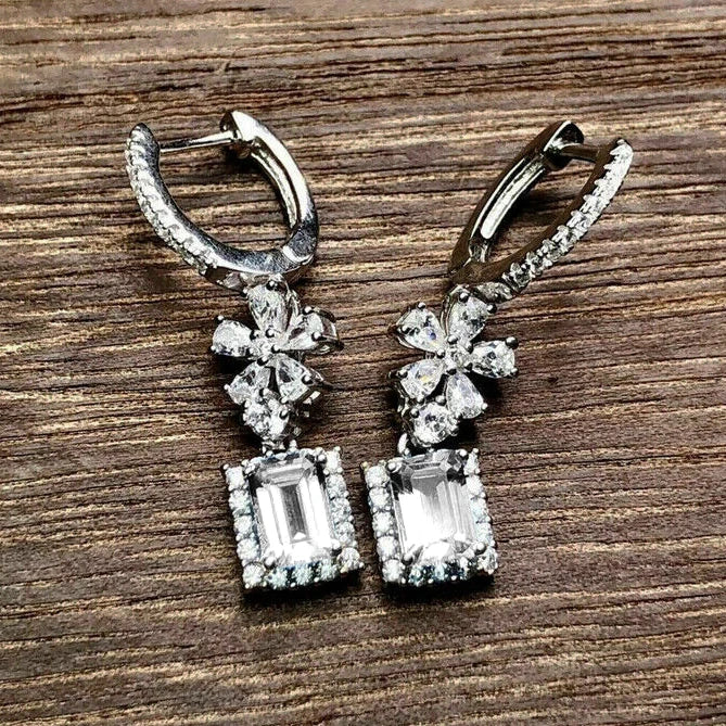 CAOSHI Brass Jewelry Flower Design Zirconia Crystal Silver Color Plated Micro Insert Pendant Drop Earrings Women Bridal Wedding