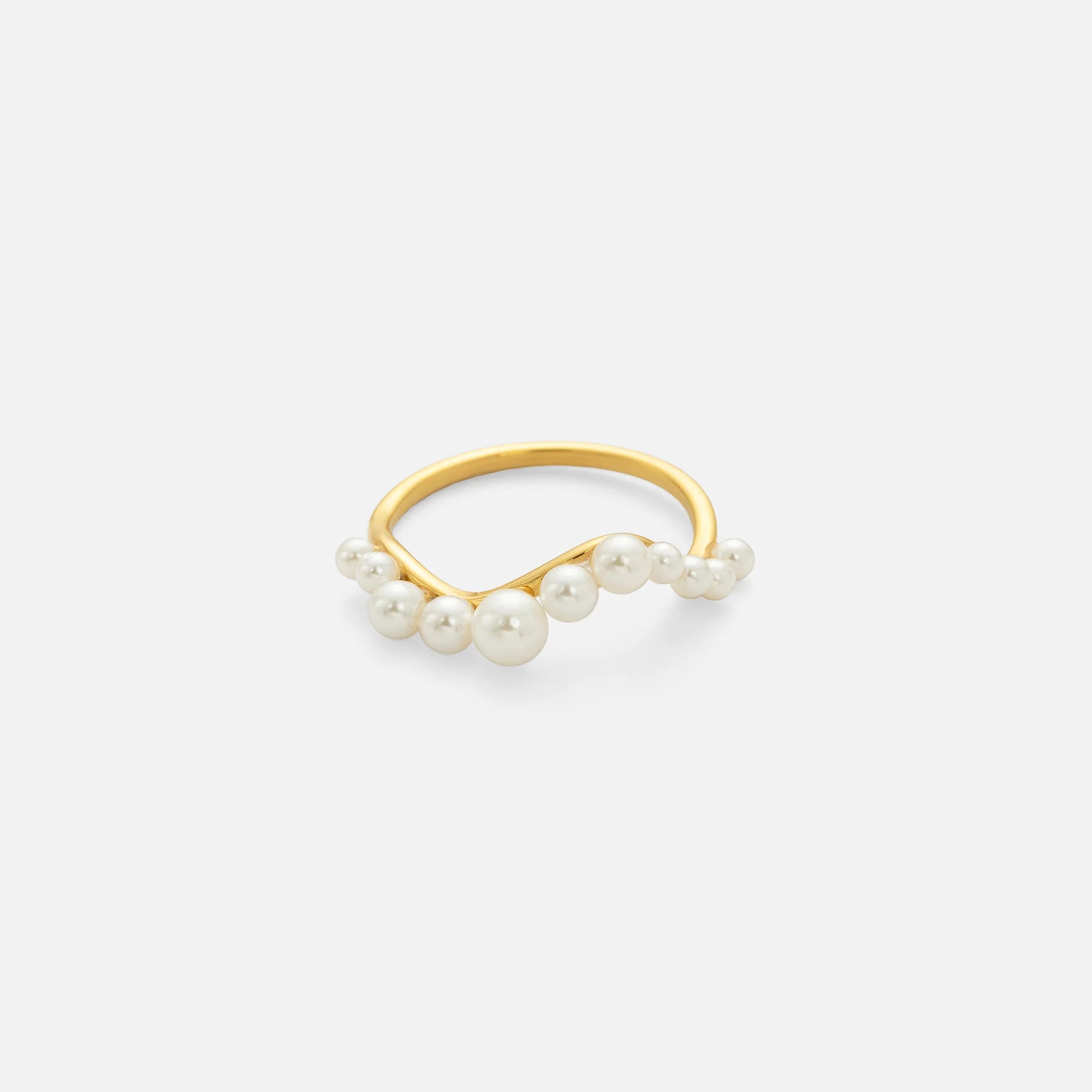 Dazan New HOT INS Trendy 18k PVD Gold Plated Stainless Steel Minimalist Exquisite Polished Pearl Tiny Wave Designer Women Ring