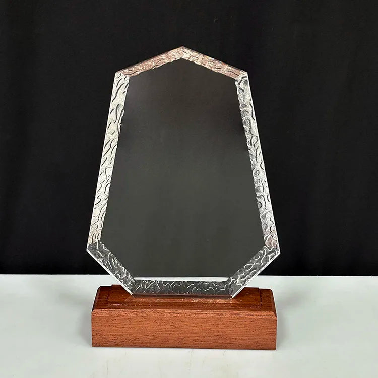 Blank Diamond Plaque Crystal Trophy with Wooden Base  MH-NJ0194