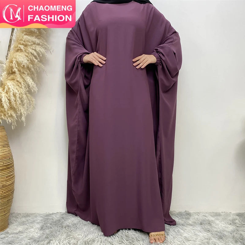 6689# Latest Simple Ramadan Design Batwing Sleeves Elastic Cuff New Nida Prayer Dress Women Eid Fashion Muslim Islamic Abaya