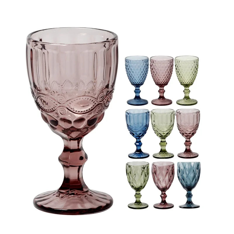 Hot Selling Blue Champagne Wine Glass Goblet Colored Vintage Embossed Red Wine Glass Wine Goblet