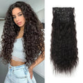 Clip in Hair Extensions 6PCS 24" Black Hair Extensions Long Mermaid Waves Wavy Synthetic Clip on Hairpiece for Women