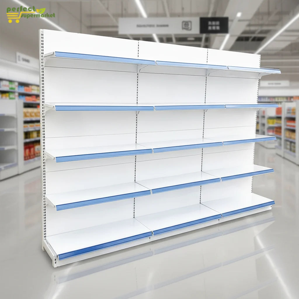 Supermarket Double-Sided White Metal Heavy Duty Adjustable Storage Display Rack for Snacks