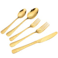 Stainless Steel 18/10 Full Gold PVD Plating Spoon Flower Embossed Engraved Flatware Cutlery