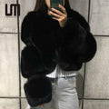 OEM ODM Trends Elegant Winter Women Thick Luxury Fur Collar Long Sleeve Warm Plus Size Faux Fur Coats